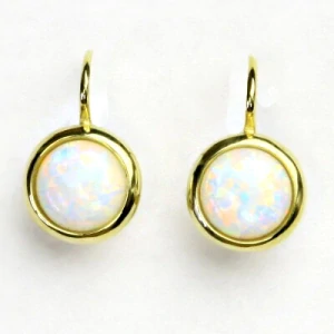 Zlaté náušice, žluté i bílé zlato, syntetický bílý opál - NK 1503