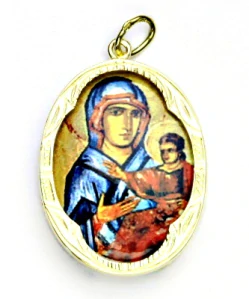 Zlatý přívěsek medailon, porcelánová Madonna Di San Luca, žluté zlato - P 158  