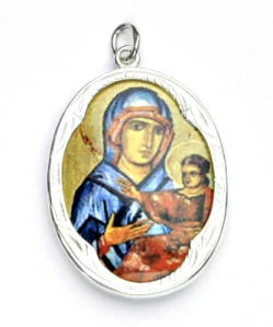 Zlatý přívěsek medailon, porcelánová Madonna Di San Luca, bílé zlato - P 158  