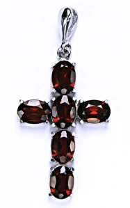 Zlatý přívěsek křížek, bílé i žluté zlato, přírodní granát - P 1238/22