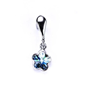 Zlatý přívěšek kytička , bílé zlato , Swarovski krystal akvamarin - P 1297/22