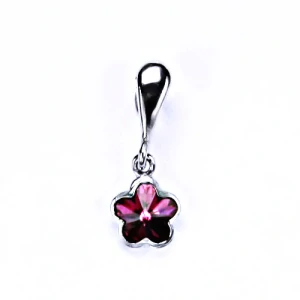 Zlatý přívěšek kytička , bílé zlato , Swarovski krystal fuchsia - P 1297/22
