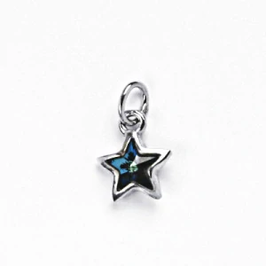 Zlatý přívěsek hvězdička, bílé i žluté zlato, Swarovski krystal bermuda blue - P 1326