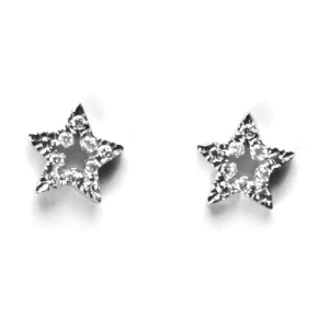 Zlaté náušnice hvězdičky ,čiré zirkony, bílé zlato - 3877 poslední pár