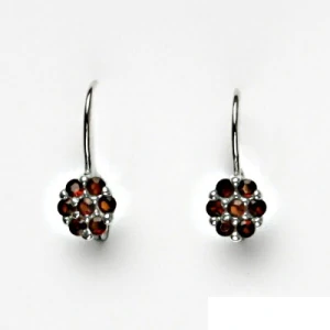 Zlaté náušnice kytičky, bílé i žluté zlato, přírodní granáty - VE 3