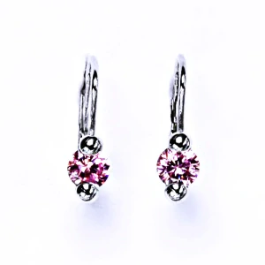 Zlaté náušnice, žluté i bílé zlato, pink zirkon - VE 4