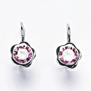 Zlaté náušnice kytičky , bílé i žluté zlato ,pink zirkon - NK 1271