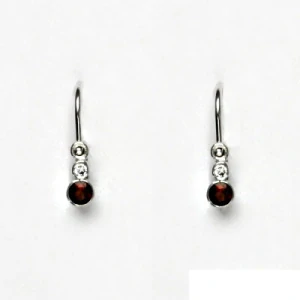 Dětské zlaté náušnice, bílé zlato, zirkon čirý a přírodní granát - VE 179 