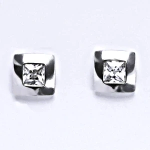 Stříbrné náušnice čtverce, čiré zirkony  - NK 1117
