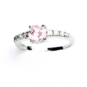 Zlatý prsten,bílé i žluté zlato ,zirkony čiré a pink -  VR 312