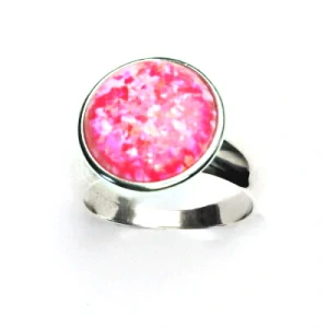 Stříbrný prsten , růžový syntetický opál - T 1372 