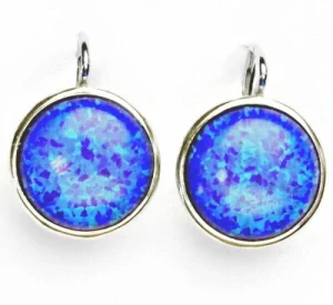 Stříbrné náušnice, syntetický opál tmavě modrý - NK 1372