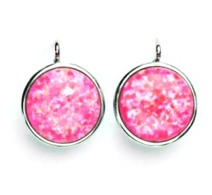 Stříbrné náušnice, syntetický opál růžový - NK 1372