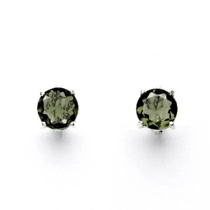 Zlaté náušnice, bílé i žluté zlato , přírodní vltavín 8 mm - NŠ 1357