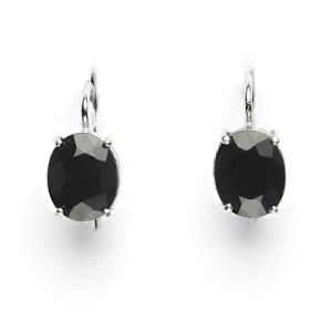 Zlaté náušnice, bílé i žluté zlato, přírodní černý safír 10x8 mm - NK 1242