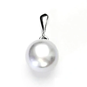 Zlatý přívěsek, přírodní říční perla šedá 12 mm ,bílé i žluté zlato - P 1299/22
