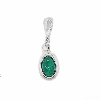 Stříbrný přívěsek, přírodní kámen malachit 6x4 mm, P 1353