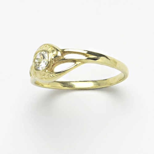 Zlatý prsten , čirý zirkon , žluté i bílé zlato - T 1041