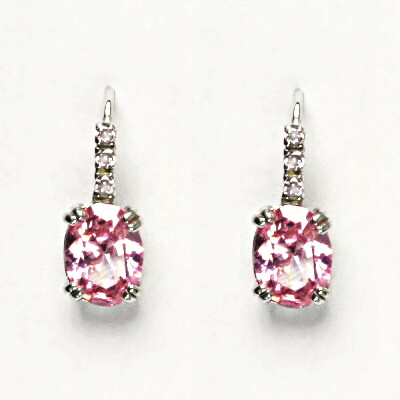 Zlaté náušnice, bílé i žluté zlato, čiré zirkony a pink zirkon - VE 8
