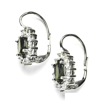 Zlaté náušnice Kate, bílé i žluté zlato, přírodní vltavín a čiré zirkony - NK 1507