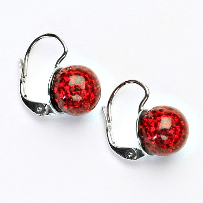 Stříbrné náušnice na klapku, kuličky s krystaly Siam 10 mm, NK 1298