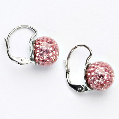 Stříbrné náušnice na klapku, kuličky s krystaly Light rose 10 mm, NK 1298