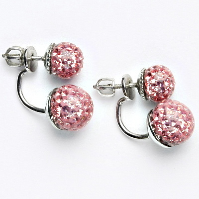 Stříbrné náušnice oboustranné, kuličky s krystaly Light rose 8+10 mm, NŠ1356/1513