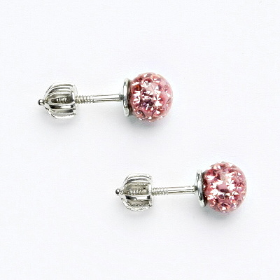 Stříbrné náušnice na šroubek, kuličky s krystaly Light rose 6 mm, NŠ 1183