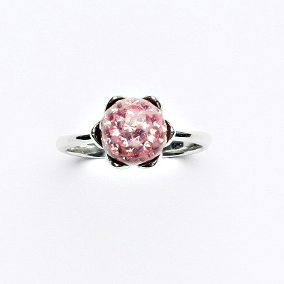 Stříbrný prsten, kulička s krystaly Light rose 8 mm, T 1351