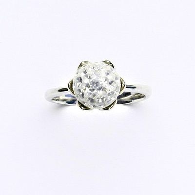 Stříbrný prsten, kulička s krystaly Crystal 8 mm, T 1351