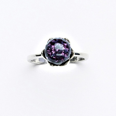 Stříbrný prsten, kulička s krystaly Amethyst 8 mm, T 1351