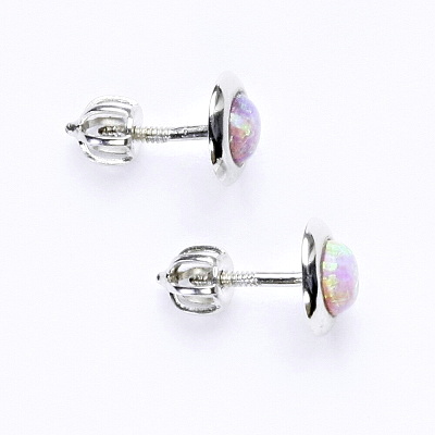 Stříbrné náušnice na šroubek, růžový syntetický opál 5 mm, NŠ 1470