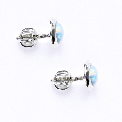 Stříbrné náušnice na šroubek, světle modrý syntetický opál 5 mm, NŠ 1470