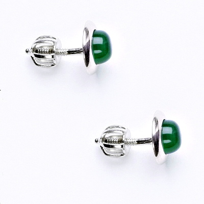Stříbrné náušnice na šroubek, přírodní green agate 5 mm, NŠ 1470
