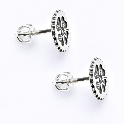 Stříbrné náušnice na šroubek, s patinou, čtyřlístek, NŠ 274