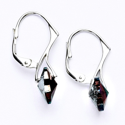 Stříbrné náušnice s krystalem Swarovski (srdce 10 mm, Rainbow Dark), NK 1295 