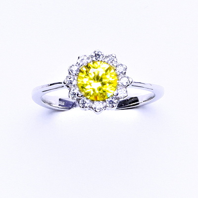 Stříbrný prsten, žlutý zirkon, čiré zirkony, T 1495