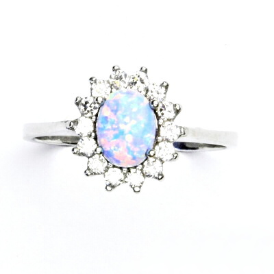 Zlatý prsten Kate, přírodní olivín a čiré zirkony, bílé i žluté zlato T 1507