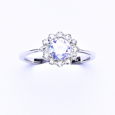 Zlatý prsten, bílé zlato, čiré zirkony, T 1495