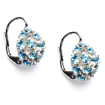 Stříbrné náušnice, půlkoule s krystaly Swarovski Light turquise, NK 1337