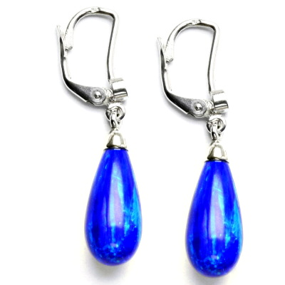 Stříbrné náušnice, tmavě modrý syntetický opál, čirý zirkon, NK 28/41