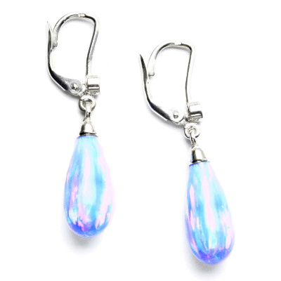 Stříbrné náušnice, světle modrý syntetický opál, čirý zirkon, NK 28/41