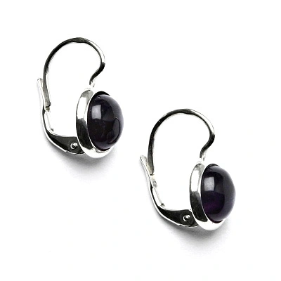 Stříbrné náušnice, přírodní kámen ametyst tmavý - NK 1503