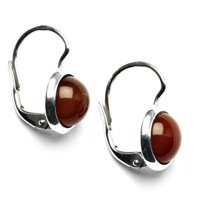 Stříbrné náušnice, přírodní kámen červený achát - karneol tmavý - NK 1503