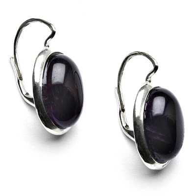 Stříbrné náušnice, přírodní kámen ametyst tmavý - NK 1454