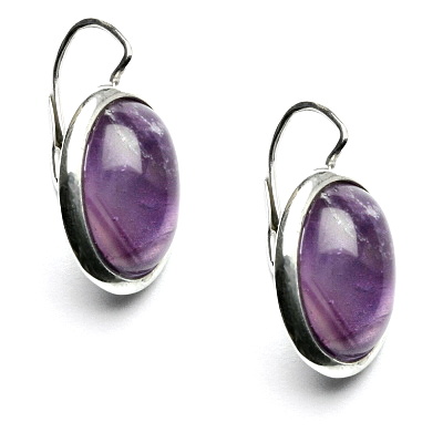 Stříbrné náušnice, přírodní ametyst, 16 x 12 mm, NK 1455