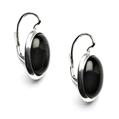 Stříbrné náušnice ,onyx  přírodní černý achát - NK 1454