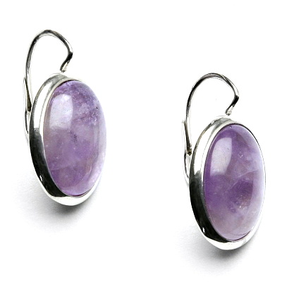 Stříbrné náušnice, přírodní ametyst světlý, 16 x 12 mm, NK 1455
