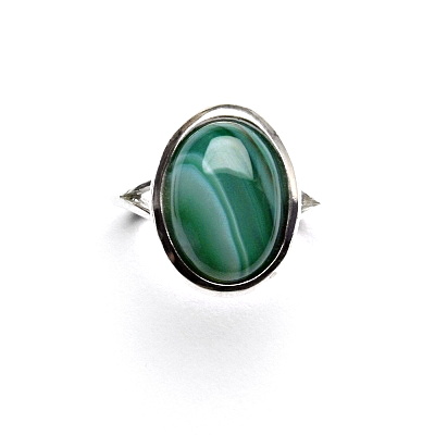 Stříbrný prsten, přírodní kámen zelený achát barvený - T 1454 m