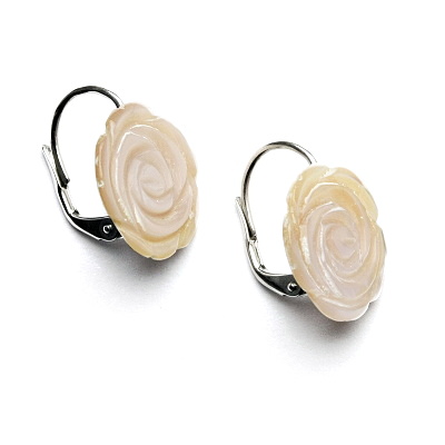 Zlaté náušnice, přírodní růžová perleť, růžička 16 mm,bílé i žluté zlato - NK 1298